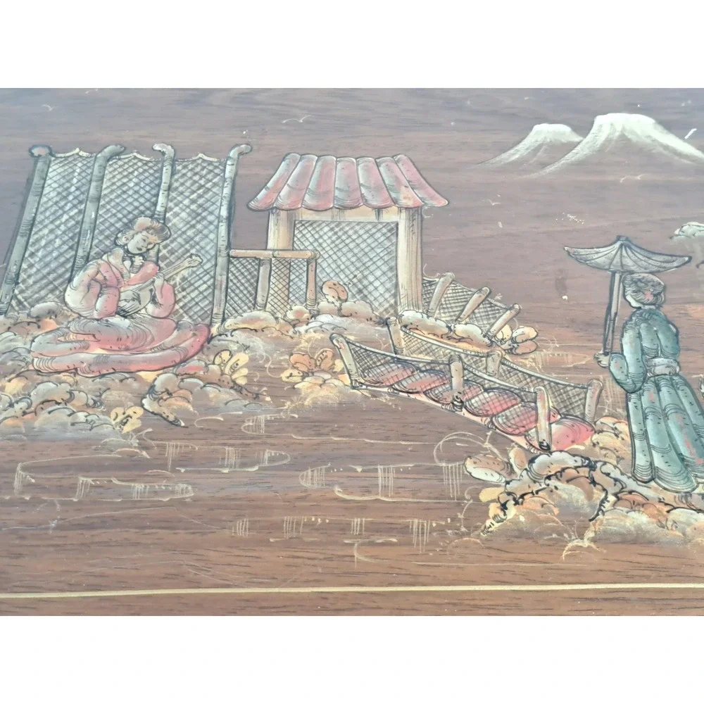 Vintage Eureka Wood Silverware Chest Carl Johnson Hand Painted Chinoiserie Box